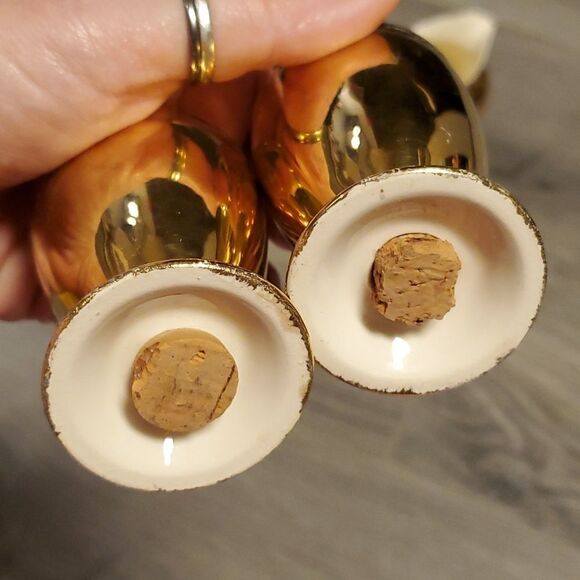 Vintage Gold Cut Glass Geo H Bowman & Son Creamer/Sugar & w/Salt/Pepper Set - Picture 7 of 8